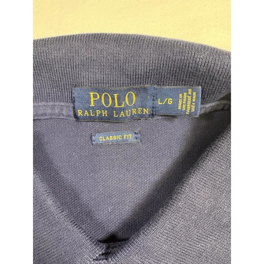 Polo Ralph Lauren Men's Large Navy Blue Mesh Polo Shirt Red Pony Classic Fit L/G